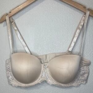 Smart and Sexy Underwire Padded Nude Floral Lace Bra W/ Adjustable Straps 40C